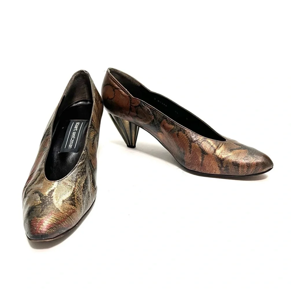 Vintage 1990s tapestry printed leather slip on pumps